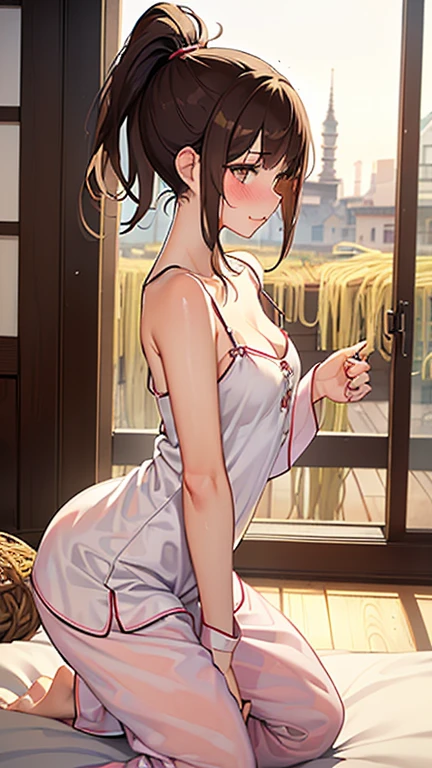 SFW,(8k, RAW photo, best quality, masterpiece, soft cinematic lighting, soft color:1.6),(ideal ratio body proportions:1.8),(from behind above:1.5),(looking back at camera:1.8),(sitting:1.5),(spread legs:0.5),(beautiful eyes focus:1.8), (realistic), (dilapidated japanese old house background:1.6), (solo, mature woman,20years old,super beautiful face,super detaild beautiful brown eyes :1.8), (detaild sheer white Slip Dress:1.6),(coverd nipples:0.5),(embarrassed,red Cheeks:1.25),long hair, {{slicked back hair}}, white blonde color hair, clean skin, (smaller butt:1.5),(coverd nipple:0.9),(sagging huge long wide heavy breasts:1.5),(under boob:0.8), ( Perfect body skinny beauty: 1.5),(open mouth:1.1),(temptation pose:1.8),(heavy breathing:1.5),