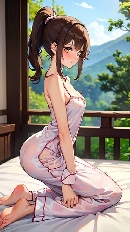 SFW,(8k, RAW photo, best quality, masterpiece, soft cinematic lighting, soft color:1.6),(ideal ratio body proportions:1.8),(from behind above:1.5),(looking back at camera:1.8),(sitting:1.5),(spread legs:0.5),(beautiful eyes focus:1.8), (realistic), (dilapidated japanese old house ,onsen background:1.6), (solo, mature woman,20years old,super beautiful face,super detaild beautiful brown eyes :1.8), (detaild sheer white Slip Dress:1.6),(coverd nipples:0.5),(embarrassed,red Cheeks:1.25),long hair, {{slicked back hair}}, white blonde color hair, clean skin, (smaller butt:1.7),(coverd nipple:0.9),(sagging huge long wide heavy breasts:1.5),(under boob:0.8), ( Perfect body skinny beauty: 1.5),(open mouth:1.1),(temptation pose:1.8),(heavy breathing:1.5),