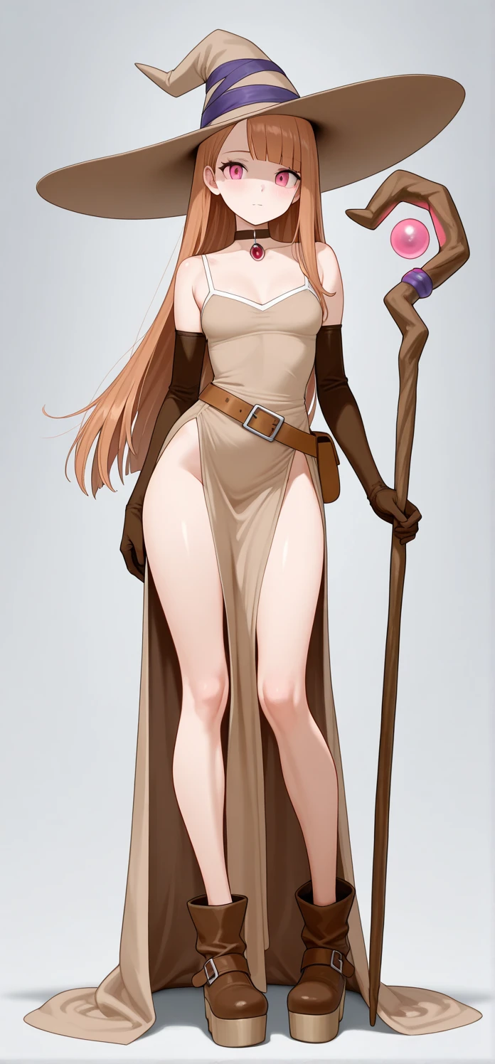 ((Masterpiece, 4k, plain background:1.2)) (handuffed behind her back)) Forest Princess full body standing straight symmetrical, standing chained pole bondage sex slave, yellow tiger bikini print, happy closed mouth red cheeks