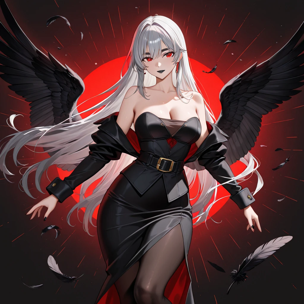 (Ashenhardt style:1.4), Masterpiece, Best quality, High quality,(Red eyes with dark red glow), (in profile), Abstraction, Deep Sea, Award-winning photography, Depth of field, HDR, Very detailed, Trending in art station, Trending in CGsociety, Complex, High detail,(Masterpiece: 1.2, highest quality), (Best lighting, very delicate and beautiful), (Best lighting, Very delicate and beautiful), (beautiful detailed face), (detailed eyes and detailed face:1.2), dark fantasy, (young girl, 1girl, solo, crazy smile, pale skin,G cup,cleavage,19 piercings,((tattoo all over body,tribal tattoo all over foot)) gray hair, red glowing eyes, dynamic angle, vampire), ((back art paint on the ground, pointy_ears, fangs, blood on face, blood rain, blood mist, (depth of field),high contrast,(blood splash:1.4),cowboy shot,full body, colorful poses,((Uniform,Blazer,Ruffled miniskirt,Light colored panties:1)),Cowboy shot,Denim jacket,