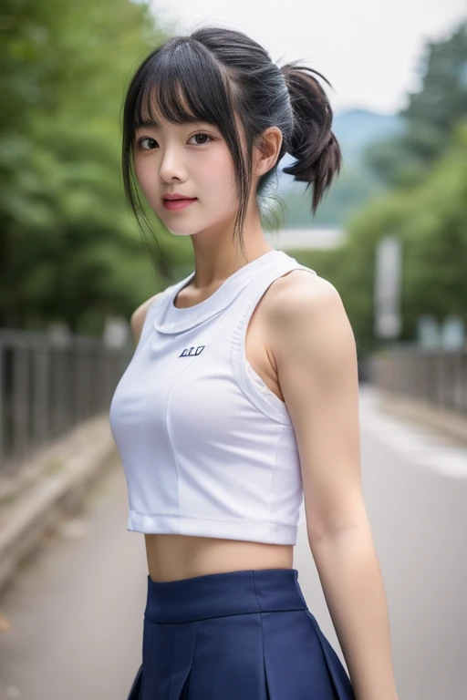 beautiful detail, best quality, 8k, highly detailed face and skin texture, high resolution, short hair huge tits japanese girl with abs in sport bra and bloomers at running track, looking at viewer, sharp focus