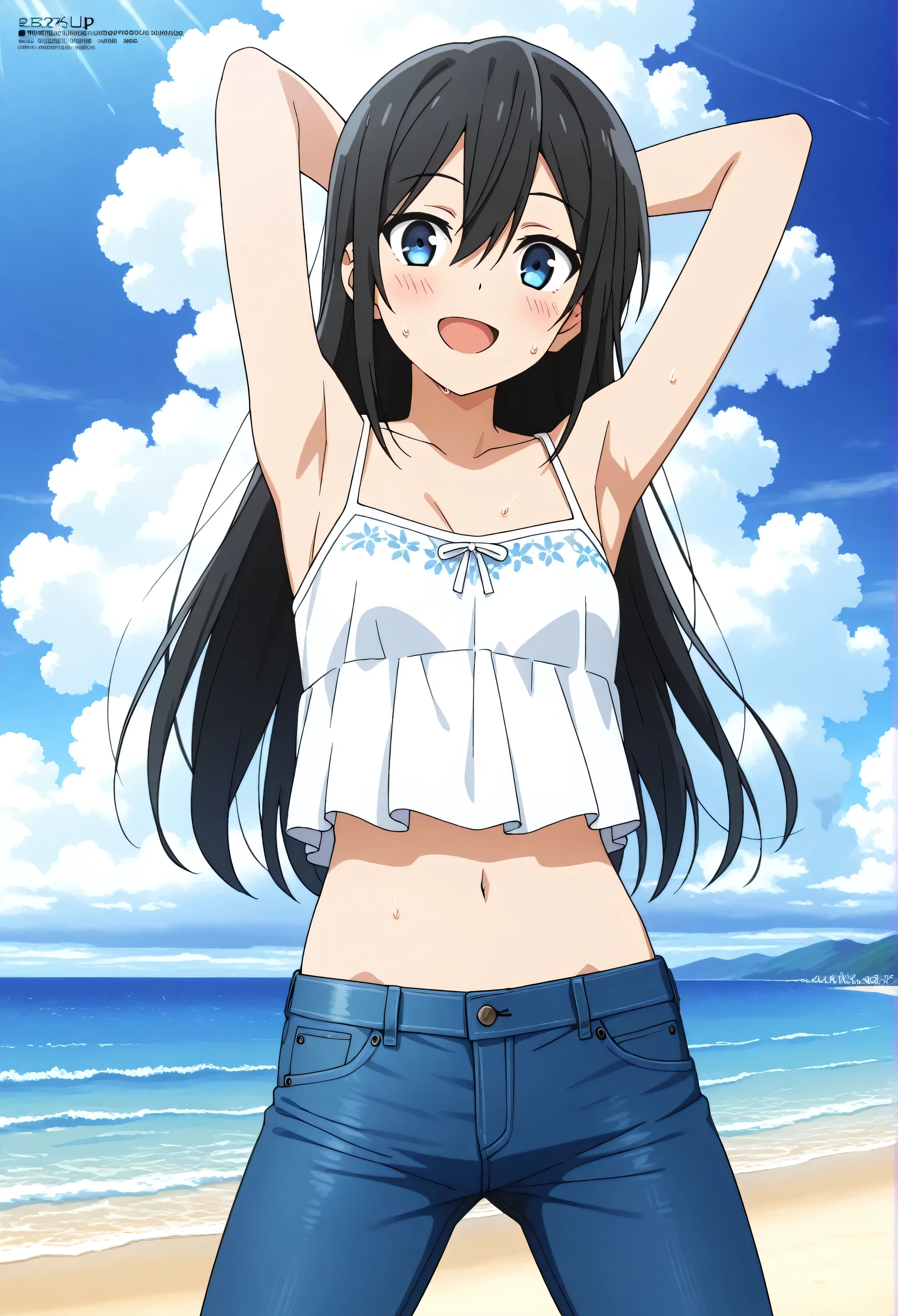 anime girl in a swim suit in a pool with a leaf on her head, wet swimsuit, realistic bikini, is wearing a swimsuit, swimsuit, oppai, smooth anime cg art, bathing suit, seductive anime girl, asuka suit under clothes!, nami one piece, pixiv 3dcg, rin, shiny wet skin!!, splash art anime loli, jpn idol,1girl,dynamic pose,beach,swimwear, looking at viewer, thick eyebrows, laughing,(One lady)、(​masterpiece)、(best qualtiy)、(ultra-detailliert)、(a high chroma)、(CG Illustration)、((Full Angle))、Female, 20 years old、Delicate beautiful face、(red blush)、(Wavy long hair、Dark ｂlack hair)、(dishevled hair)、((Shoulder top))、See-through clothes:1.3、((Black stockings))、(Pink lace panties)、(Dark blue pleated skirt)、(teats)、breasts of medium size,、((turned around))、(Woman sitting on the floor)、The best lighting、simple background、Anime girl in bikini standing on the beach with palm trees, Wallpaper Anime Blue Water, 4k Race Manga wallpaper, anime moe art style, Anime! 4K, Anime! 4 k, Seductive anime dick girl, Anime wallpapers in 4K, ultra hd anime wallpaper, realistic bikini, marin kitagawa fanart, [ Digital Art in 4K ]!!, Ecchi anime style, Anime girl sitting on bed with arms crossed, an anime drawing by Jin Homura, pixiv, shin hanga, anime moe art style, Cute anime girl, marin kitagawa fanart, small curvy loli, nagatoro, Anime Best Girl, Anime visuals of cute girls, young anime girl, an anime girl, pretty anime girl, Anime Girl, ighly detailed、​masterpiece、top-quality、Ultra-high decomposition energy A、8K High Resolution、Photogenic clarity、A detailed eye、Gradation、perfect anatomy body proportions ,hard disk、nffsw (English) ,Nikon Z9 80mm Lens , masutepiece、Model Standing、Light blue panties made of lace material、White tight t-shirt、The dress is made of white lace material(((Show me all my panties)))、(((The skirt is definitely worn)))、(((Lift skirt hem)))、panties focus、too bright natural light、Sunshine、Detailed lace panty pattern、Ordinary panties、(((while standing, Lift your skirt to show
