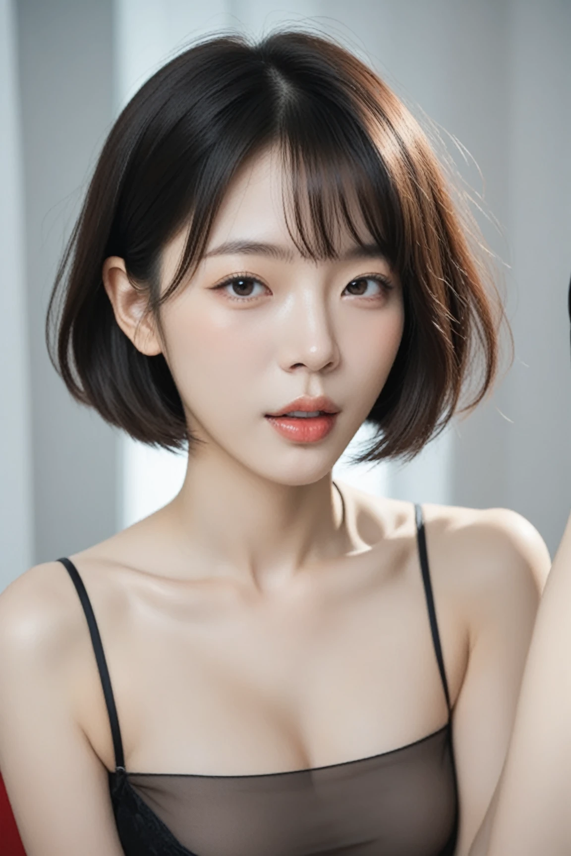 8k, Ultra-high resolution, Highest quality, masterpiece, 三分割法によるphotograph,Surreal, photograph, 1 Girl, (16 years old:1.3), pretty girl, Cute Face, Beautiful eyes in every detail, 細かくdetailedに,masterpiece,One Girl:1.2, Japan Female Announcer,extream close up,glaring,Black Hair,Wavy bob,Station platform,風景photograph,Clean and modest clothing,Natural Makeup,Realistic Skin, Perfect and beautiful face ,完璧でCute Face, Skin with attention to detail, Perfect limbs、Narrow waist、Thin legs),Looking at the audience、beauty,Long neck、(((Ideal body type))),A cup small breasts :2,Portraiture:2,Perfect Anatomy,鮮明なdetailed,detailed,Surreal,Light and shadow,dappled sunlight