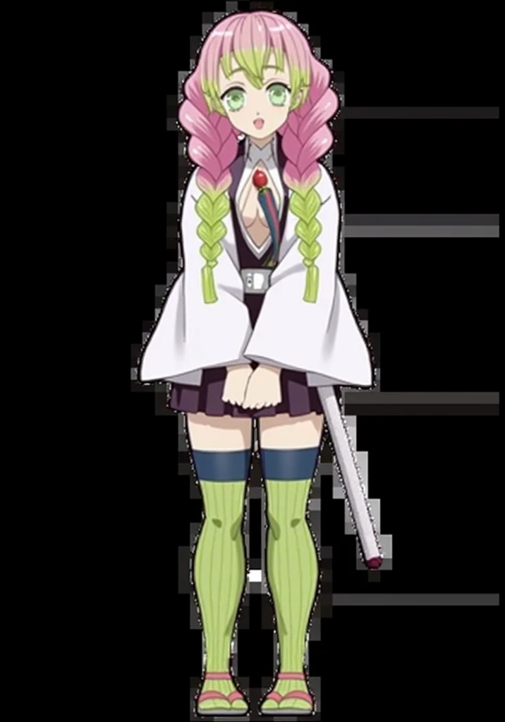 Mitsuri Kanroji, DESNUDA (pelo rosa con las puntas verdes) (cuerpo completo) (TOTALMENTE DESNUDA) (tetas grandes) (pussy juice) (Demon Slayer: Kimetsu no Yaiba)