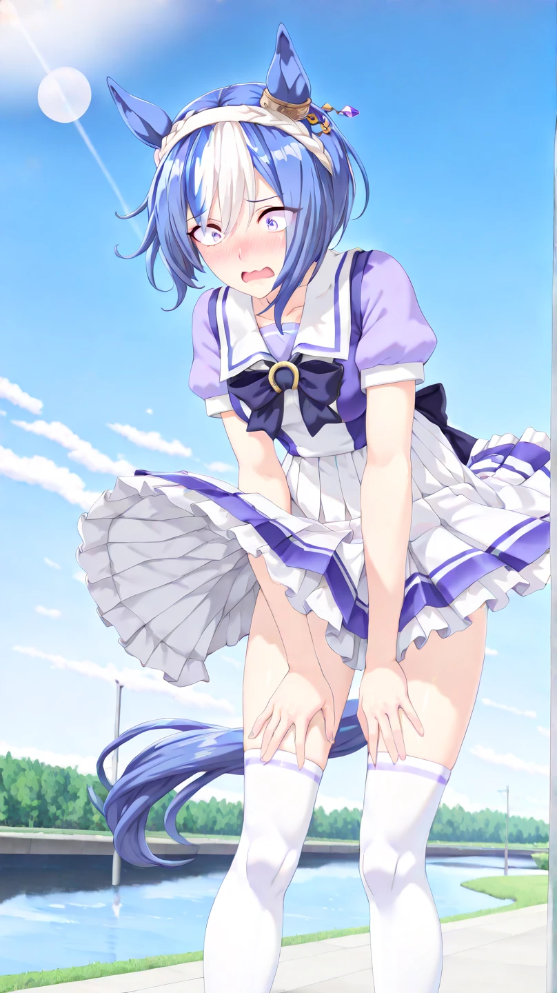 ((masterpiece)), (best quality), (ultra-detailed), photorealistic, (best illustration), ((an extremely delicate and beautiful)), 1male, solo, long hair, blue hair, two-tone hair, no clothes, nude, (showing dick:1), naked, cross-laced, blue eyes, girly male, detailed scenery, low twin braids, twin braids, hair ornament, bracelet, (showing nipples:0.9), blush, happy, ass, huge ass, anus, cum in anus, small dick, erected dick, looking at viewer, lying on back, viewer POV, cum of face, cum or body, cum on penis, cum in mouth, ahe gao, inflated belly, tears.