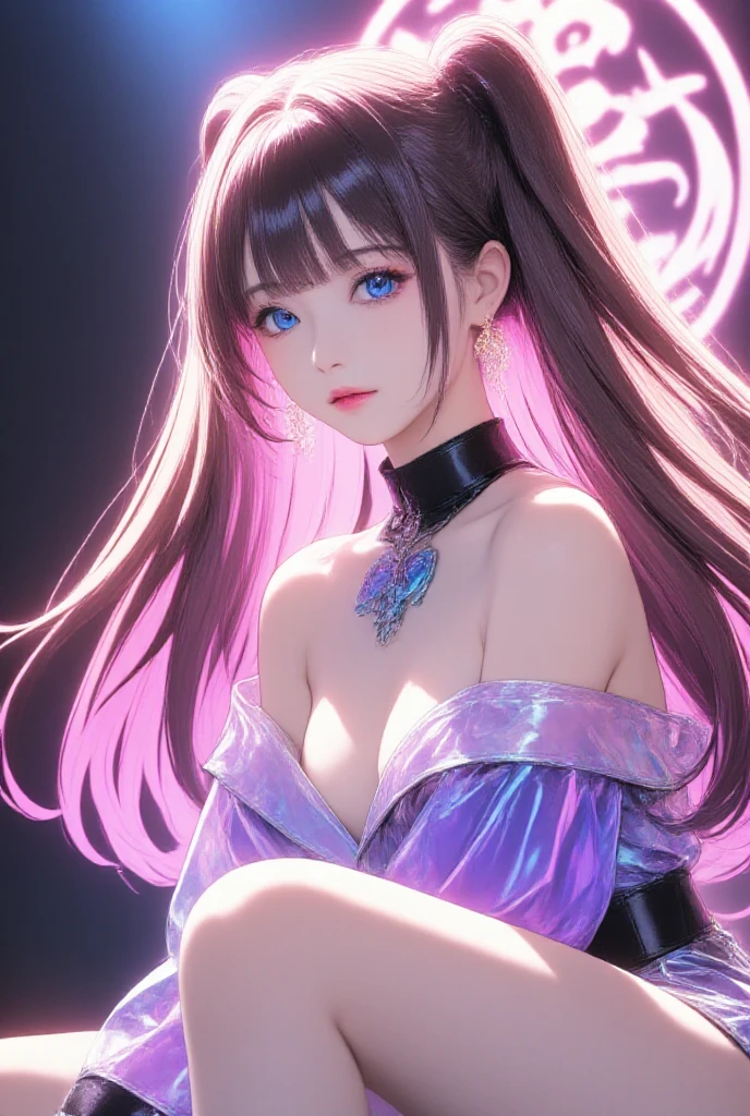 (best quality, 8k, 32k, masterpiece, UHD:1.2) 1girl, breasts, jewelry, purple_hair, dress, cleavage, solo, long_hair, hair_ornament, purple_dress, water, necklace, earrings, purple_eyes, looking_at_viewer, bracele, large_breasts, raiden_shogun, flower, hair_flower, waterfall, night, bangs, colors vivid and realistic, RAW photos, realistic photos, ultra-high quality 8k surreal photos, cool photos, (virtual lighting effects: 1.8), 10x pixels, magic effects (background): 1.8), super detailed, girl alone, wide original photo, 8k quality, super sharp, detailed and clear picture best