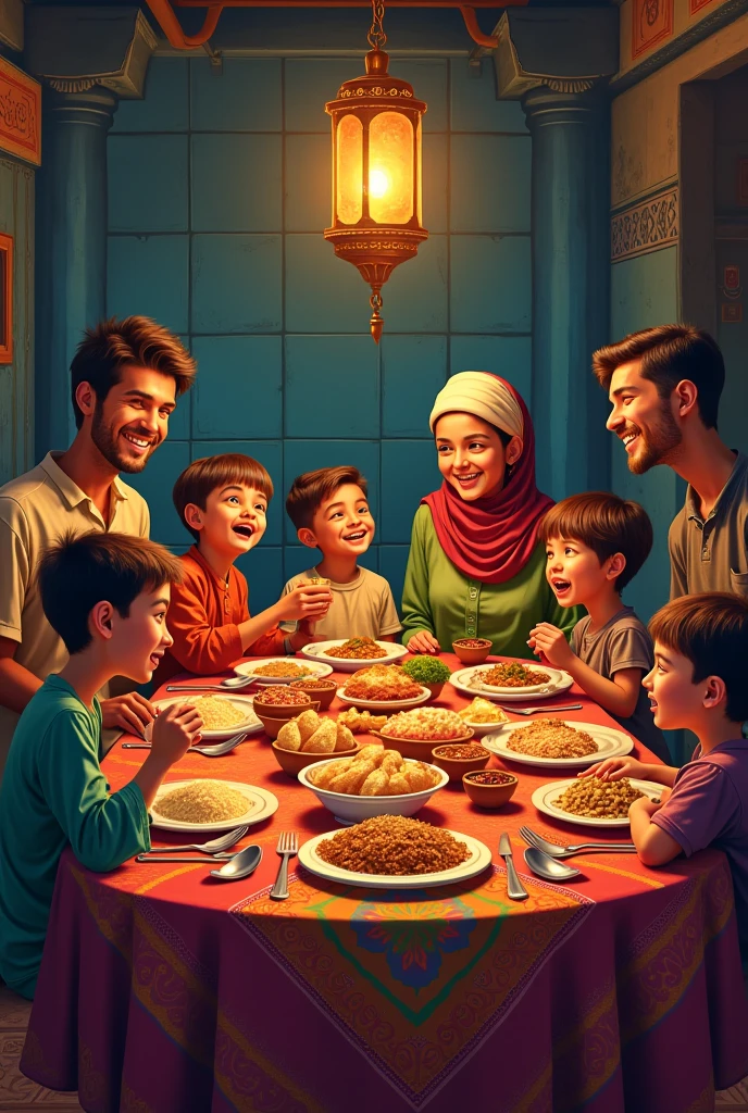Somali family eating dinner together
