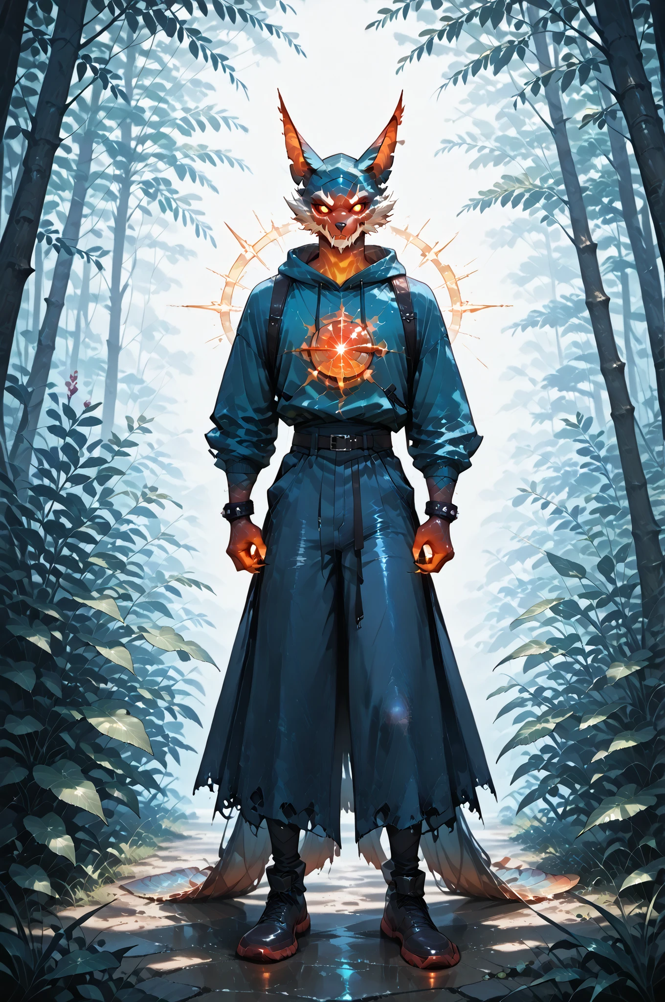 masterpiece, best quality, amazing quality, very aesthetic, a male red spirit-moth, translucent glowing, fantasy theme, full body fan art, amazing tropical forest background, depth of field.