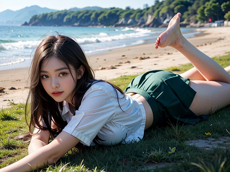 Girl, by rubio,the flag,aegao,sitting, Putting a dildo in the ????,plan view of feet, blushing
