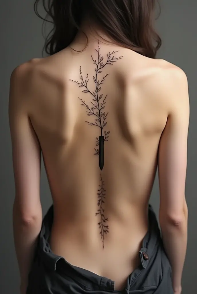Spine sword tattoo with a flower growing up it