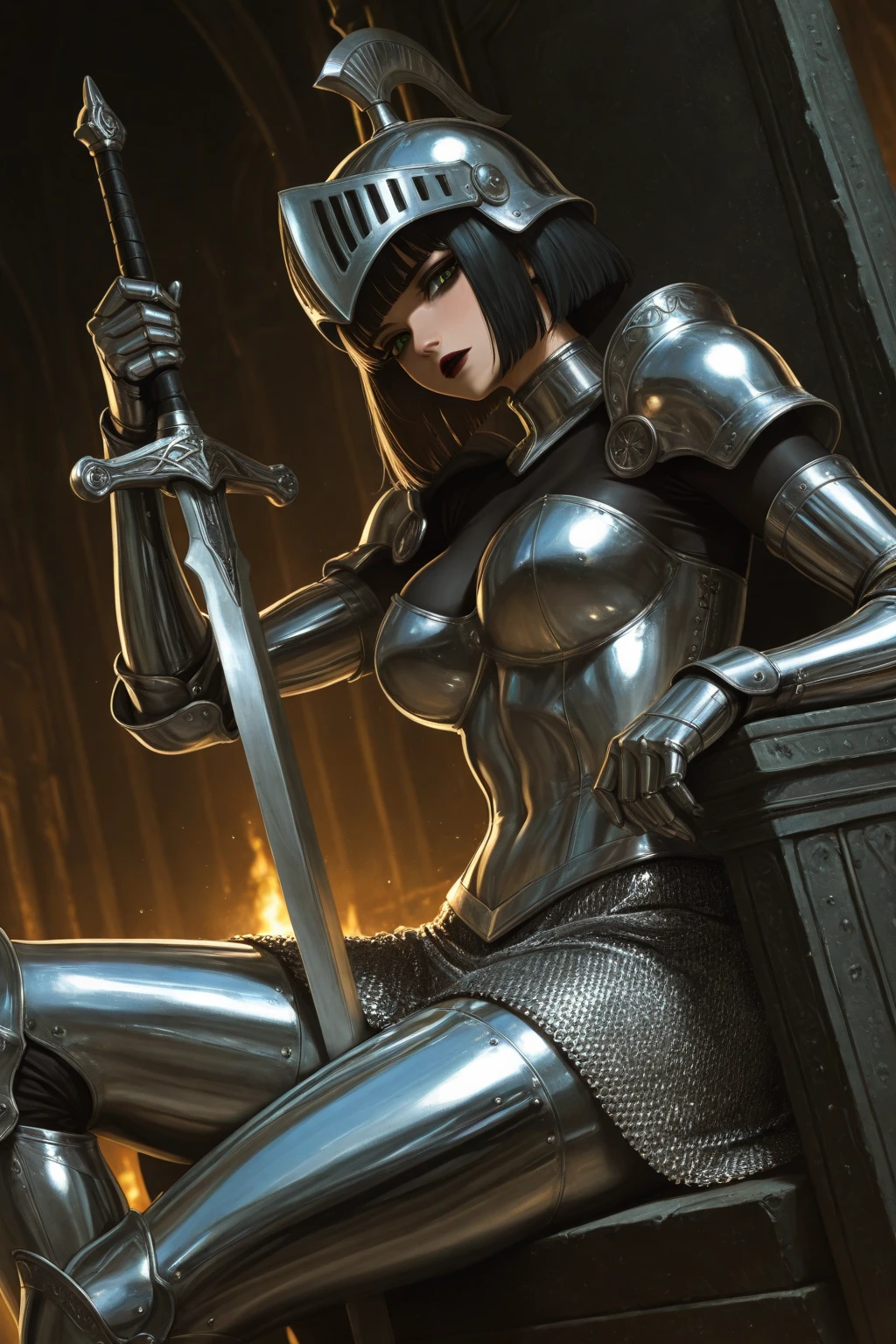 Scarlett Johansson is a sexy gothic knight wearing Lovecraftian armour exposing her beautiful cock 
