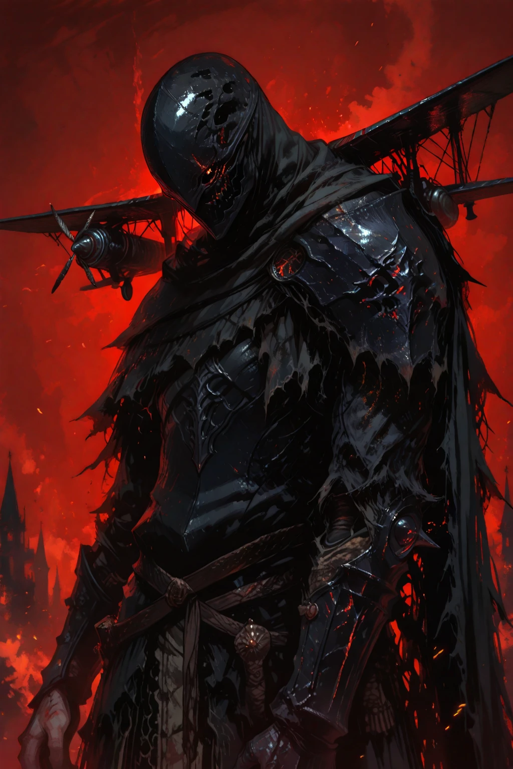 A man, long black hair, red eyes, fair skin, thin body, in a cage, bound, chained, desperate expression, Blood, bright environment