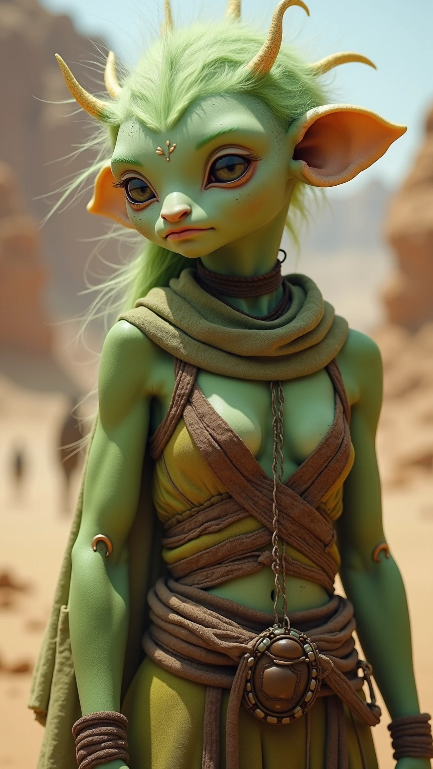 androgynous female Yoda, tropical forest, kundalini, Jedi dress, magic circle, Jedi temple, hyper realistic, green skin, full body, Yoda ears, naked, penis