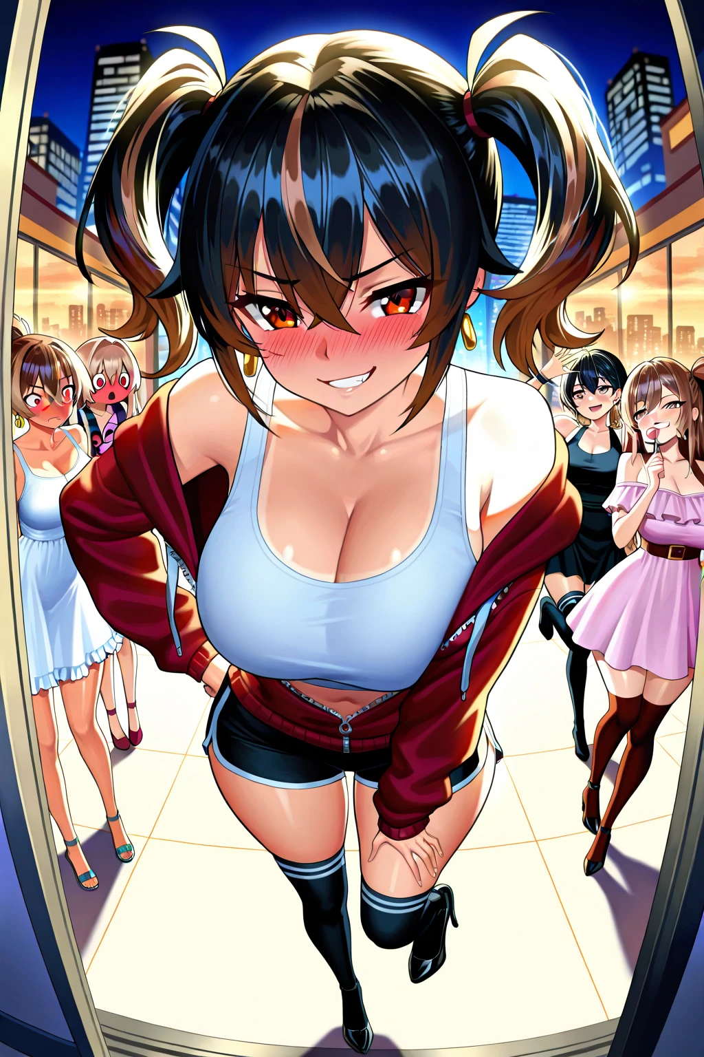 asakura_yume,Brown Hair,Medium Chest,Aqua Eye,White skin,((Are standing)),((surprise)),((Embarrassment)),((sorrow)),((Sleeveless_sweater)),(((crowded train))),((Multiple men)),nsfw,((Multiple molesters)),((Yume Asakura_Multiple molestersに胸を揉まれる)),((No bra)),