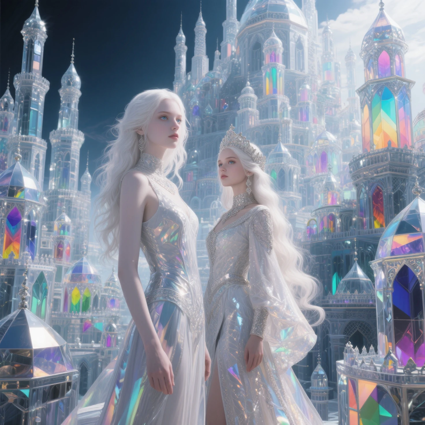A cute woman with blue skin, deep blue eyes, pointy ears, waist length pale hair, wearing a sapphire sequin sparkling evening gown, inspecting her ice sculpture flower garden in a snow landscape at twilight, masterpiece, highly detailed, photorealistic, 8k, hyperrealistic, intricate details, cinematic lighting, dramatic colors, fantasy, elegant, magical, whimsical, ethereal