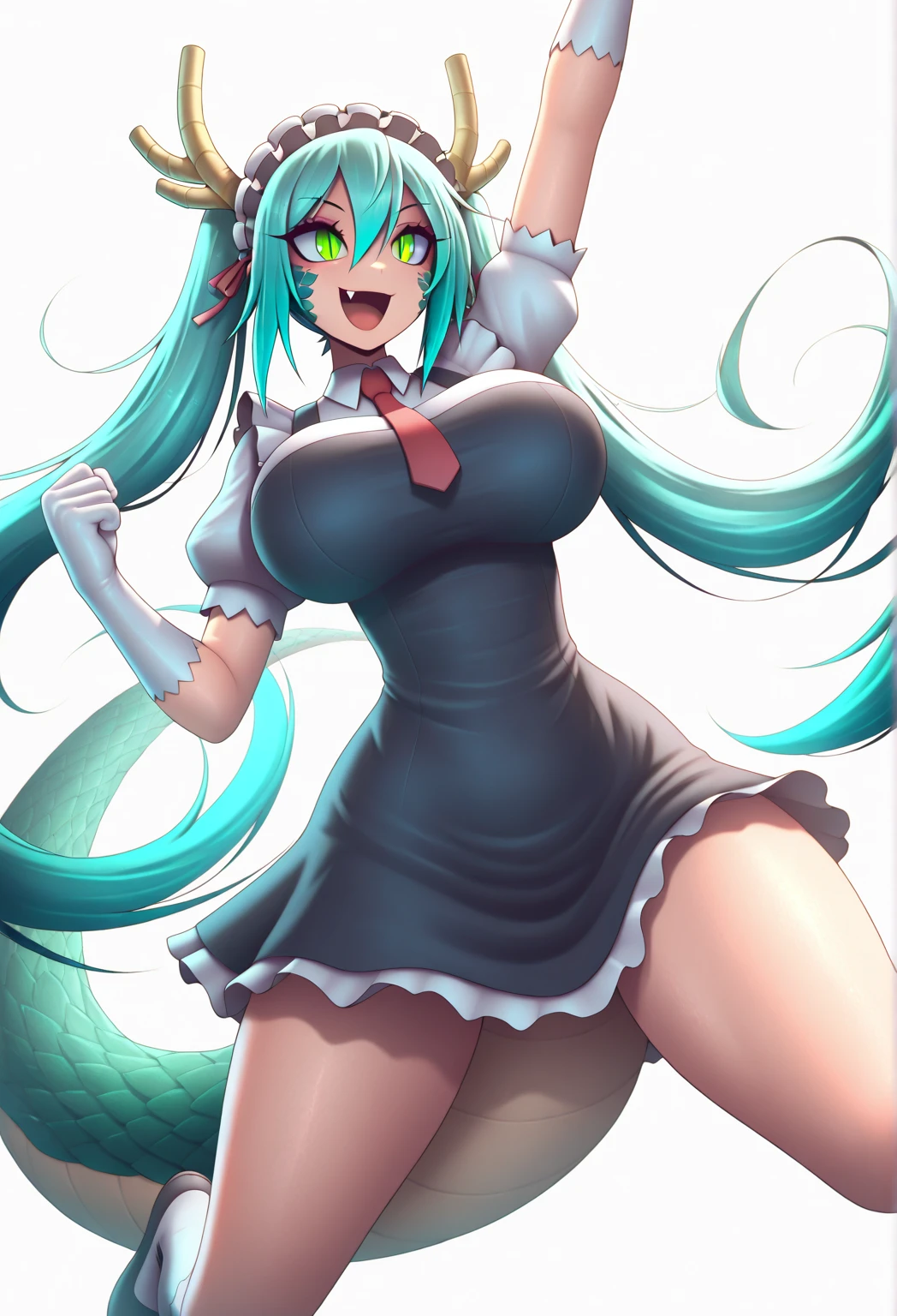 long hair aqua hair ponytail red eyes,slit pupils,large breast, eyelashes,black bunny suit,black bunny ears,clavage,chocker,tatto,from bellov,full body,head straight,eyes down,looking down on viewer,looking at viewer from bellow
