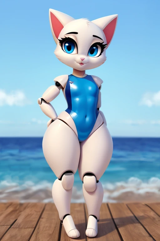 small breasts. huge thighs. necklace. a corset. red swimsuit. (very high resolution. 8K).  beach
