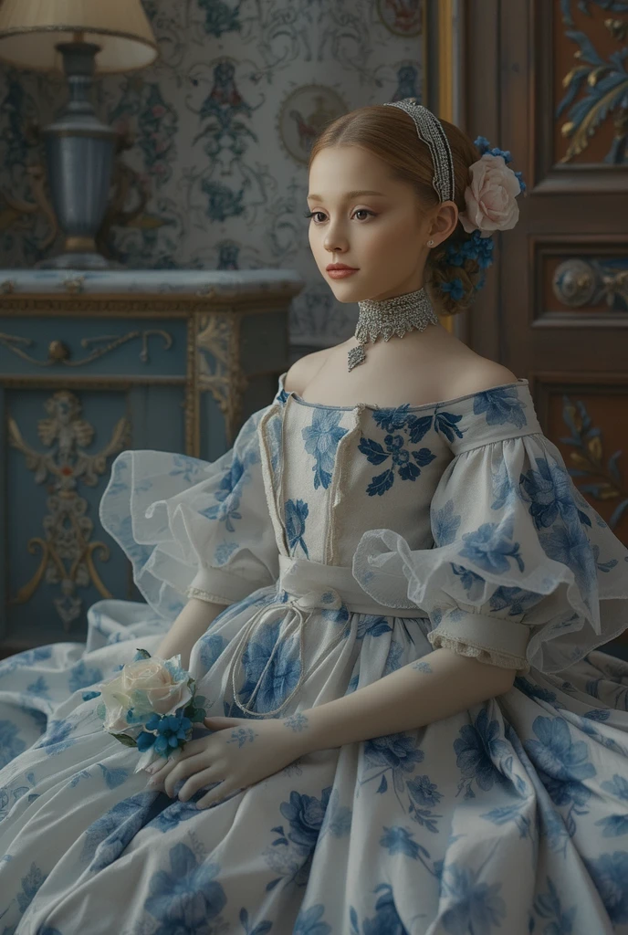 (masterpiece，Highest quality), (Absurd:1.3), (Photographic realism:1.4), Beautiful European girls and boys photos, (Super detailed, Ultra-realistic, Ultra-realistic, 8k, Ultra-high resolution), blonde, Long Hair, (Skin with attention to detail, Detailed skin texture:1.1), Break 1 Girl, With young girl, (With a short girl:1.3), Detail Eyes, Detailed aspect, The little princess girl and little prince boy,The girl have long blonde hair ((((silk satin Victorian ball gown dress)))) ,((Yoke collar with frills))((,The dress has a lot of frills and ribbons)), detailed dress,tiara, long sleeves, puff sleeves,The boy is wearing a Victorian blue duke's clothingin the luxurious bedroom,sitting on the big pink frilled canopy bed,silk satin bed sheets,frilled pillows,