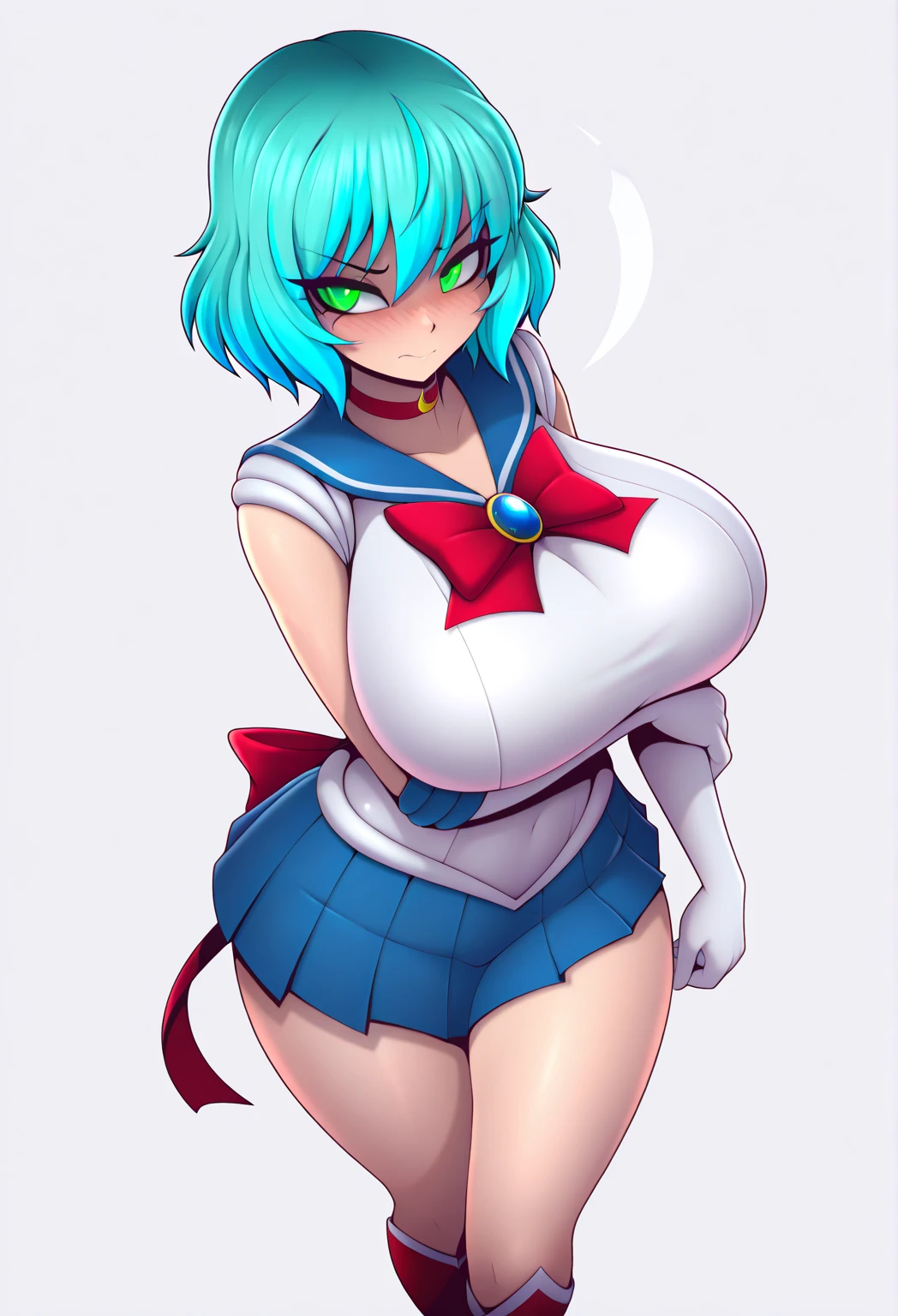 ((top-quality、8K、​masterpiece:1.5))、((((((The ultimate elegant and beautiful face))))))、1girl in、(((36-years old)))、(Slender figure:1.0)、((((((((lightblue hair、light blue rouge、Light blue eyeshadow))))))))、((Double Peace Sign))、(((((in a house、Shower room、fullnude:1.0)))))、((Shapely))、((((Very toned stomach and lower abdomen、Beautiful udder))))、Beautiful areola、Beautiful nipples、hyperdetailed face、Detailed lips、A detailed eye、二重まぶた、fullnude、full body Esbian、((((((((Light blue knee socks、super big collar、extra large cow neck bell、Light blue gloves、oversized big hoop earrings))))))))、((Overwhelming huge breasts and overwhelming abnormal saggy breasts:3.5))、((((((((Breast size is overwhelmingly too large、Makes overwhelming breasts look even bigger、Both of her overwhelmingly large breasts are hanging down abnormally.))))))))、(((Body shape of Miss Universe model winner、Body shape of big breasts contest winning model))、(((Overwhelmingly big breasts、Emphasizes the overwhelming shape of huge breasts)))、((((((((No underhair))))))))、(((((((((Quite tall)))))))))、(((((Spread legs wide、Spread your thighs naturally、very happy and fun、Great smile、Nipples are bright pink)))))、((((((((very beautiful nipples、very beautiful lower abdomen))))))))、(((((No body hair from neck to feet、No hair around the chest 、only one neck、Only two arms and two hands、only one navel、One areola and nipple on each breast、The skin on the chest and abdomen will not peel off.、my abdomen is not&#39;Split vertically、Only one nipple on each breast、Beautiful chest、The cleavage is also very beautiful and there are no foreign objects.、There are no protrusions on the chest other than the nipples.)))))