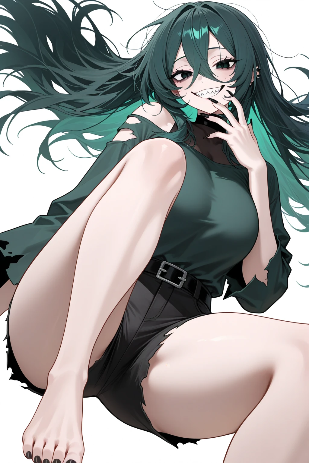 nsfw,masterpiece, best quality, 1 female, solo, 35 year old female,full body,standing ,nude,flat chest,Long Hair, Dark Green Hair,messy hair,glasses, red eyes,Shy , wide hips,{tall},