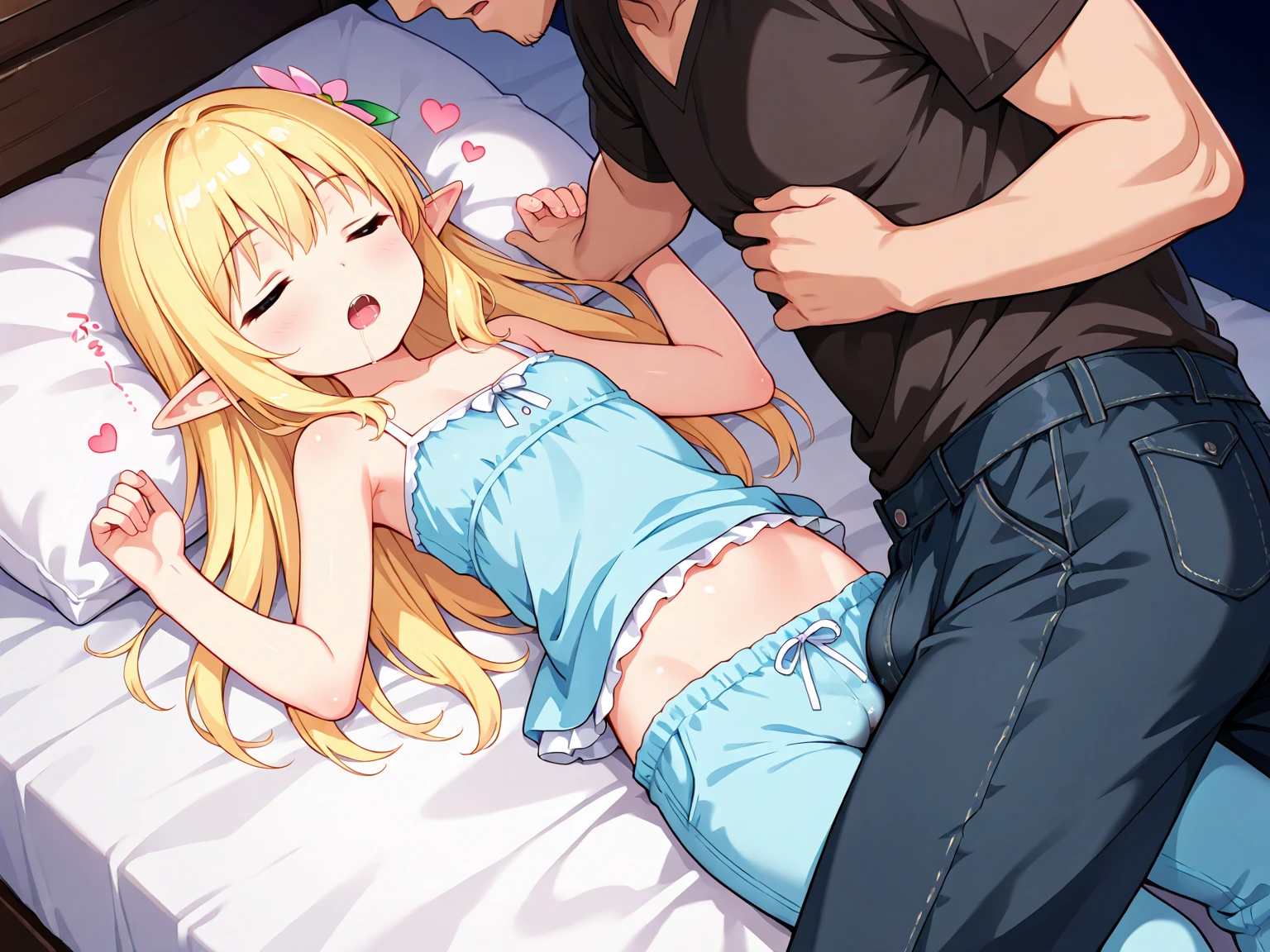 score_9, score_8_up, score_7_up, source_anime, highest quality, masterpiece, 1girl and 1boy, (1boy femnin, otokonoko, femboy, long hair), futa on male, futa is bigger, femdom, forced, uncensored, Blowjob