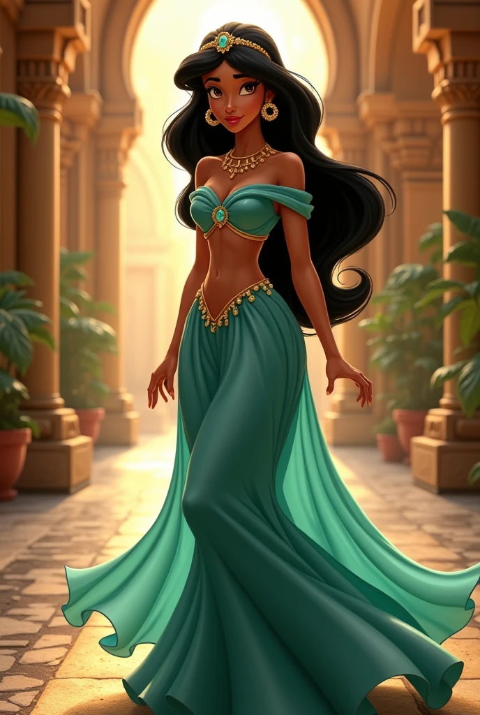 Stunning Princess Jasmine, photo in 8k, in action, cinematic.