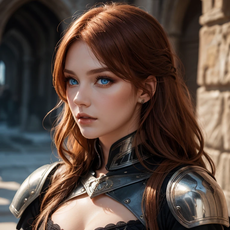 a woman with long red hair and blue eyes, by Ren Renfa, fantasy art, accurate ultra realistic faces, realistic manga, with blue skin, high detailed face anime