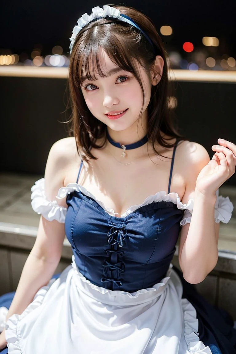 Cute face like an 18-year-old idol Smiling Kindly Japanese Gothic Lolita Cosplay Frills Maid clothes Cleavage (mini skirt) (Are standing) morning good morning greeting Hotel Living Room (Whole body) RAW Photos High resolution Genuine live-action Accurate depiction Realistic