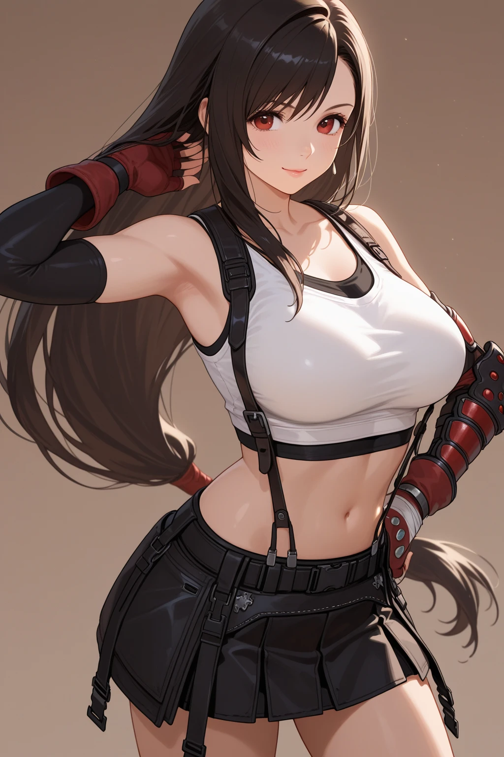(solo 1 mujer), Professional anime drawing, plano americano view (front back mostly), light-skinned female, 16 years old, symmetrical face, long curly magenta hair, blue eyes, crimson red lipstick, slim build and perfect figure, chest Firm and striking, he is approximately 1.65 meters tall, his usual attire consists of a tight white top with a red large R logo, underneath a cropped black T-shirt that reveals his belly button, long black boots and gloves, round colored stud earrings Green, White Tight Micro Skirt, Extremely Detailed Intricate Image
