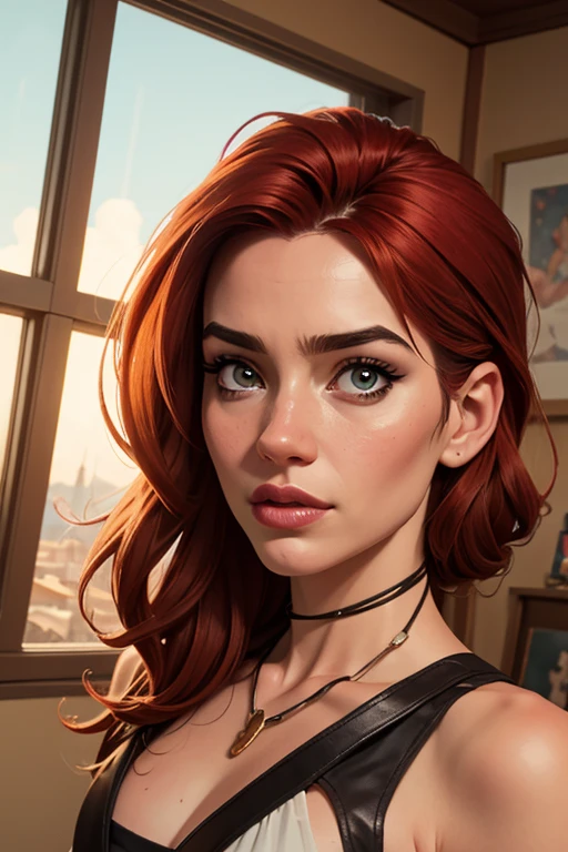 (masterpiece, dynamic lighting and shading, extreme detailed:1.2) (close up facial protrait:1.2) girl with ginger hair and freckles, wearing a necklace, sitting at a cafe table in the streets of paris, cup of steaming coffee <lora:more_details:0.8>