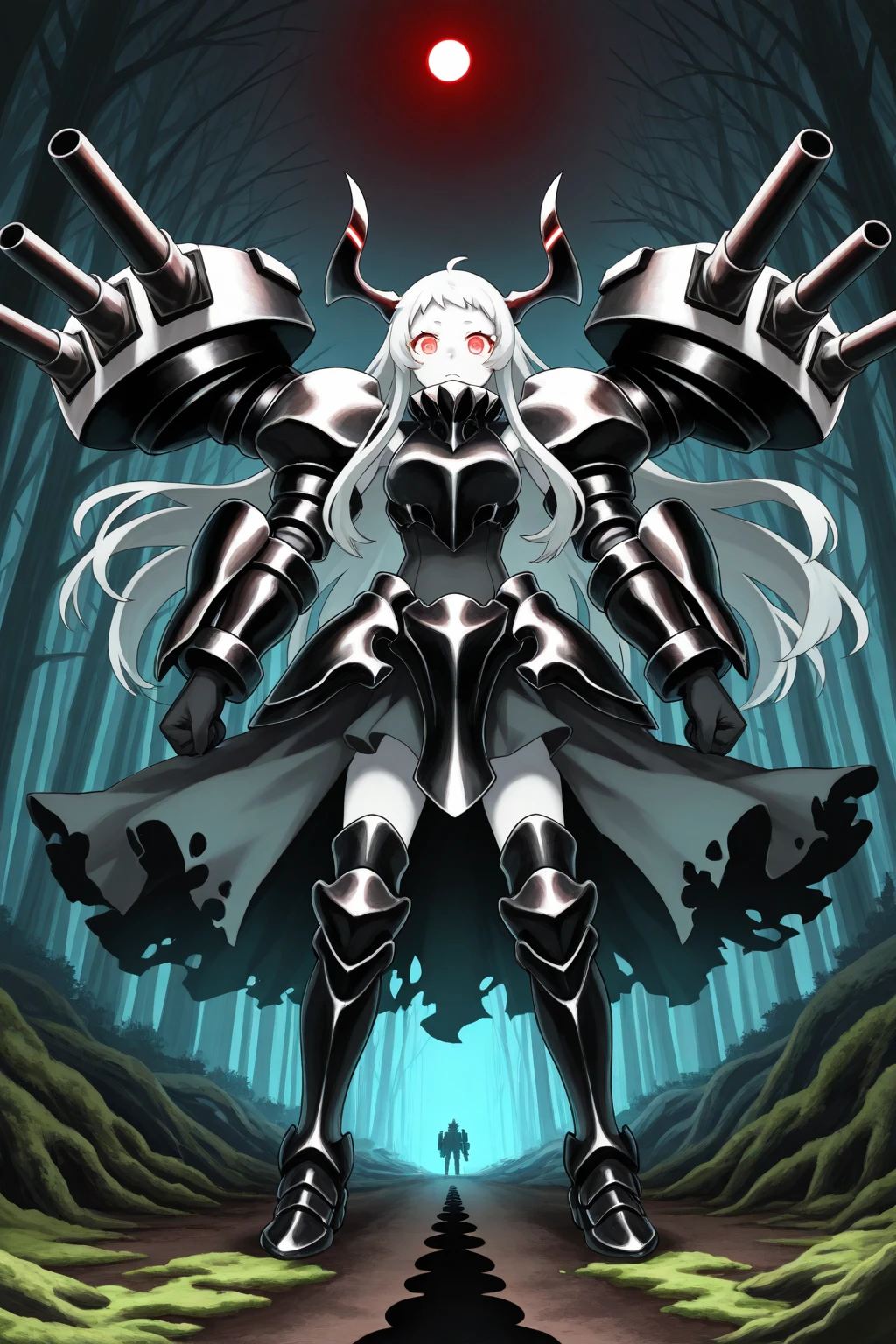 1woman, solo, cuerpo completo, Cuerpo del robot, cabello blanco y negro, angry face, Monochrome armor, Zapatos de plataforma negros, standing position, (obras maestras, 8k, HDR, extremadamente delicado y hermoso, mejor calidad: 1.2), chess pieces around, chess table background