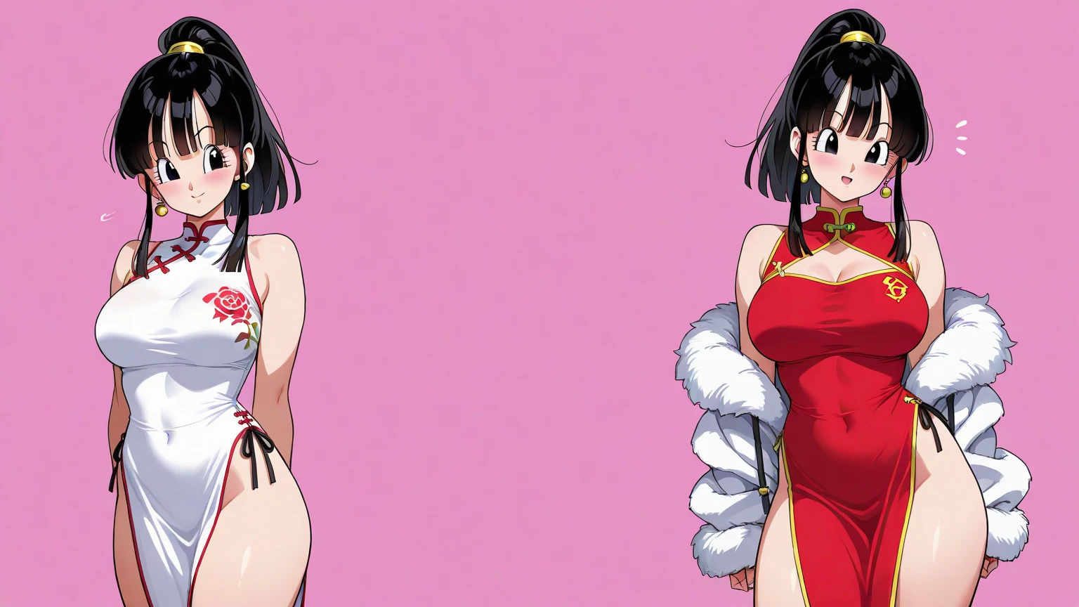 1girl, solo,((toddler)), (little female ,10yo,wide hip:1.3),gigantic breasts, oppai,((sagging breasts:1.3,breasts apart:1.3,hanging breasts:1.3)),
(short, , chibi:1.2), nsfw,revealing chinese ,china dress, (fusion of chinese_dress and highleg leotard:1.5),(wearing doctor's white gown),(((Chinese traditional patterns print on leotard))),Rose hair clasp,skindentation, white Clothes, ((no panties,exphosed groin)),white_background, absurdres, highres,akane, TendouAkane, ,cowboy shot,