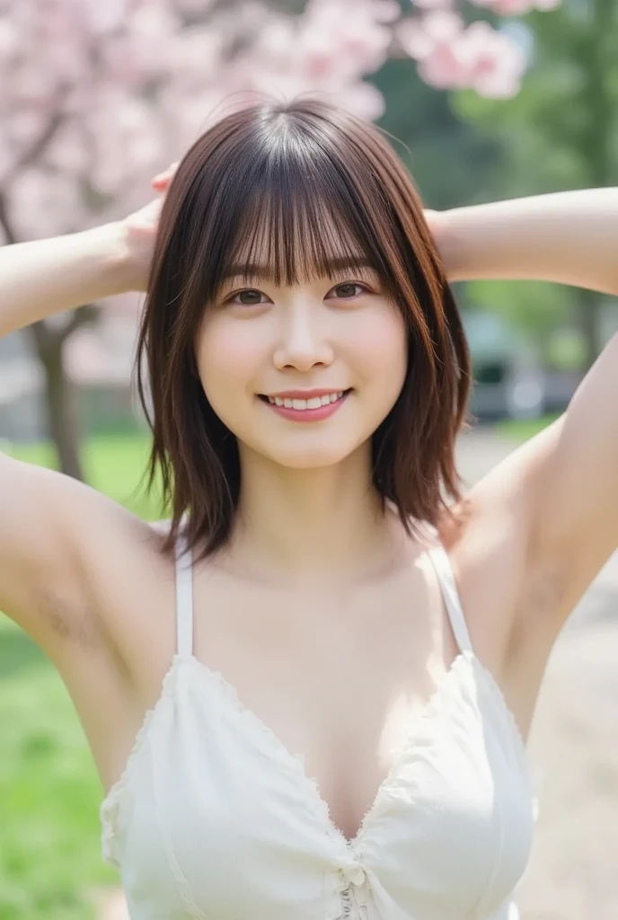 ((best image quality、highest quality、Super high quality 1.5、Super high quality 1.5、32K、ticker、RAW photo、very clear image、very clear image quality、realistic 1.3、CG unity 32k wallpaper, highest quality, High resolution:1.2、hyper realistic:1.50、))、(pin light、Backlight、Backlight、cinematic light)、sharp focus:1。4、(hyper detail、small details)、 1 girl、oval face、big, Beautiful eyes like a cat、small and slightly plump lips,,、thick eyebrows、long and beautiful eyelashes。Transparent throughout makeup、There is a pink touch and sparkling lip gloss on the cheeks。Hairstyle is medium hair with wavy waves。random sexy poses,random situation、big and full breasts、cleavage、laughter、Blurred feeling、nature、beautiful resort scenery、dazzling sunlight、25 years old、(droopy eyes 1.5)、Adult beauty、nature、Japanese、((white off shoulder knit))、small earrings、(((showing breasts 1.3、Show your chest 1.5、Porori 1.3、nsfw1.4、beautiful areola、small areola、low angle 1.5)))