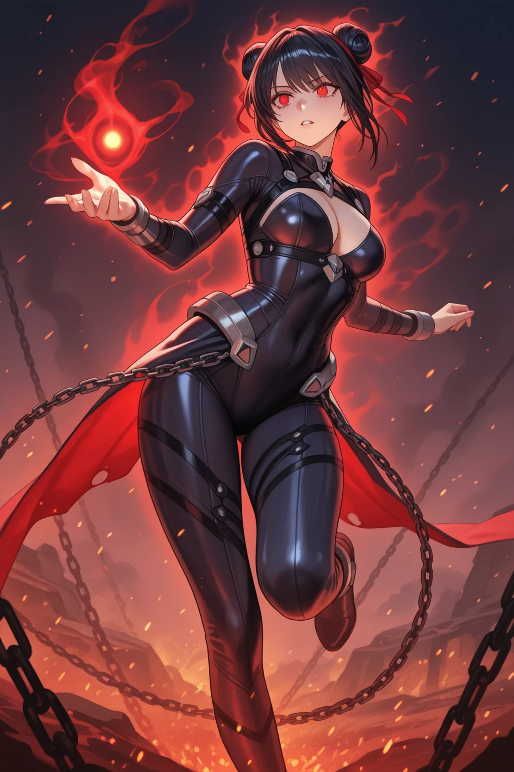 Hot Sexy Spider girl Wear ripped clothes with fire background , Full Body