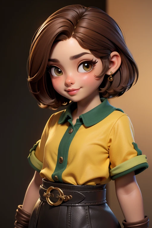 master part, best quality, 1st grade, olhos verdes, pele escura, brown hair, cabelos ondulados, short hair, Brincos, jewelries, pirata, Camisa comprida, fundo simples, sozinho, parte superior do corpo