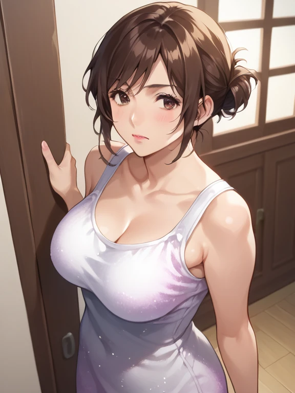 Nobarakugisaki, Nobara Kugisaki, Bob cut, (brown eyes:1.7), brown hair, lips, short hair,
BREAK Belt, 
REST looking at the viewer,
REST indoors, Classroom,
TO BREAK (Masterpiece:1.2), The best quality, High resolution, Unity 8K Wallpaper, (illustration:0.8), (Beautiful detailed eyes:1.6), extremely detailed face, Perfect lighting, Extremely detailed CG, (perfect hands, perfect anatomy), pose sexy, sensual, provocative
