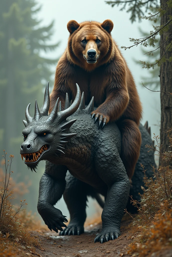 (duo:1.2), ((((bear, dragon, feral)))), leaning on table, indoors, masterpiece, high quality, realistic, detailed background, ((((side view, anal)))), ((((hyper penis, doggystyle, stomach bulge, penis penetrating anal, anal tugging, urine))))