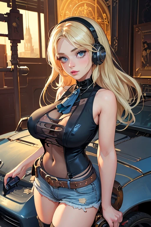 Top quality, fine detail, super detailed, accurate depiction, highly detailed 8k wallpaper, beautiful mechanical woman, solo, (half closed eyes, green eyes), (beautifully detailed eyes), seductive smile, (mechanical bunny girl: 1.3), five perfect fingers, (golden color exoskeleton suit: 1.1), (mechanical joints, echanical arms, mechanical legs: 1.4), (exposed shoulders, exposed armpits, exposed thighs), (long eyelashes, red lips), rabbit ears, rabbit tail, headphone, (blonde hair, bob cut), (beautiful and perfect fingers, 4fingers and 1thumb), cyberpunk, (bar), counter, wine, whiskey, bourbon, neon signboard, (face only), finger to mouth,