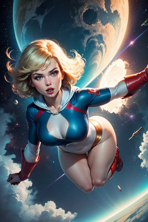 Meghan Markle, wearing Captain Marvel costume sexy clothes, her costume is open showing her pink nipples, , (revealing her skin), professionally retouched, soft lighting, realistic, smooth face, perfect eyes, sharp focus on eyes, 8 k, high definition, insanely detailed, intricate, elegant. in a cosmic background, (((visible breasts))), she is removing her. Costume, visible nipples, visible vagina, blonde hair, blue eyes