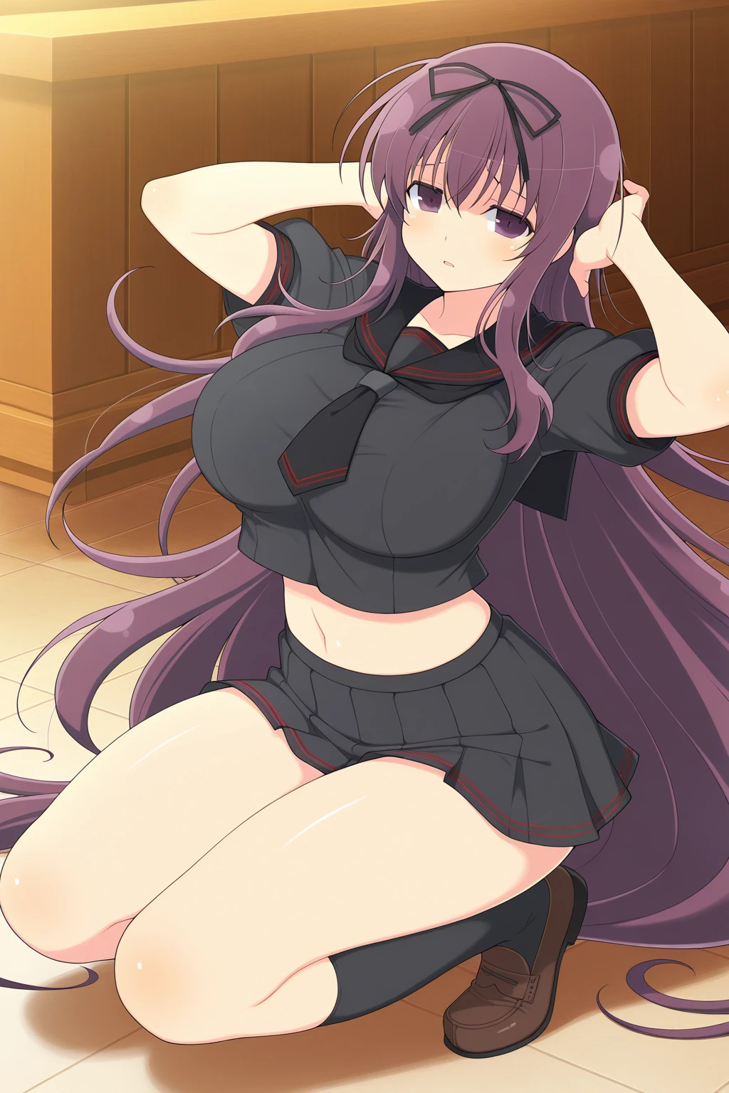 Unreasonably Excessively Overinflated Extremely Oversized Absurdly Massive Breasted mother, Pastel colors hair, (Excessively overwhelmingly gigantic breasts:1.2, bursting breasts, Thighs:1.2, thick legs:1.2, curvy:1.2, towering stature:1.6, massive fat thick unnatural belly, Plump), purple eyes, (ahoge, messy hair:1.2, tired hair:1.2, flipped hair, very long hair, bags under eyes:1.3), black hair, (purple hair:1.2), (blush:1.2, emberrased:1.2, quiet personality:1.2, scared:1.2, looking away, wavy mouth, shy), (naked), at the adventurer's guild, A bulletin board with posted paper, hand over face