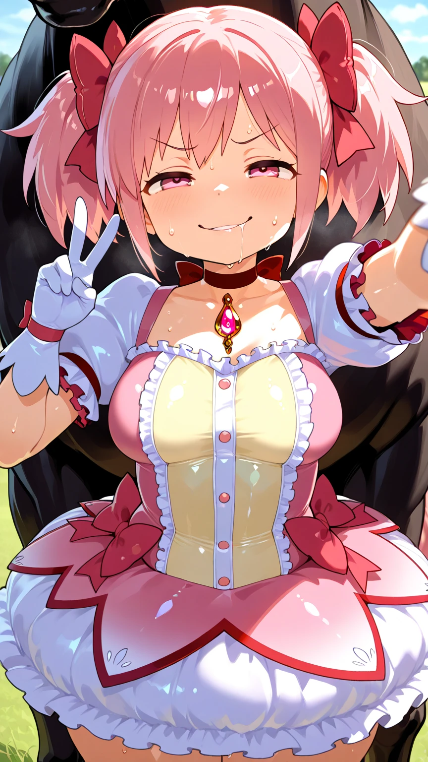 , low length, low length, low length, topless, topless, topless,  little small junior body, CurePrecious, long hair, white gloves, pink hair, bow, jewelry, earrings, cone hair bun, hair bow, purple eyes, red bow,shiny hair, hairband, collarbone, magical girl, heart brooch, dress, pink choker, short dress, skirt, white apron, two side up, brooch, Miniskirt, light peach-colored hair, Highest quality, masterpiece, Ultra-high resolution, One girl, In the Dark, Deep Shadow, Modest, Cold Light, Sexy Looks, Open Mouth Smile, lightpinkhair, lightpinkhair, lightpinkhair, low length, low length, low length, topless, topless, topless, high quality, high detail, beautiful, high resolution, 8K, Super detailed,