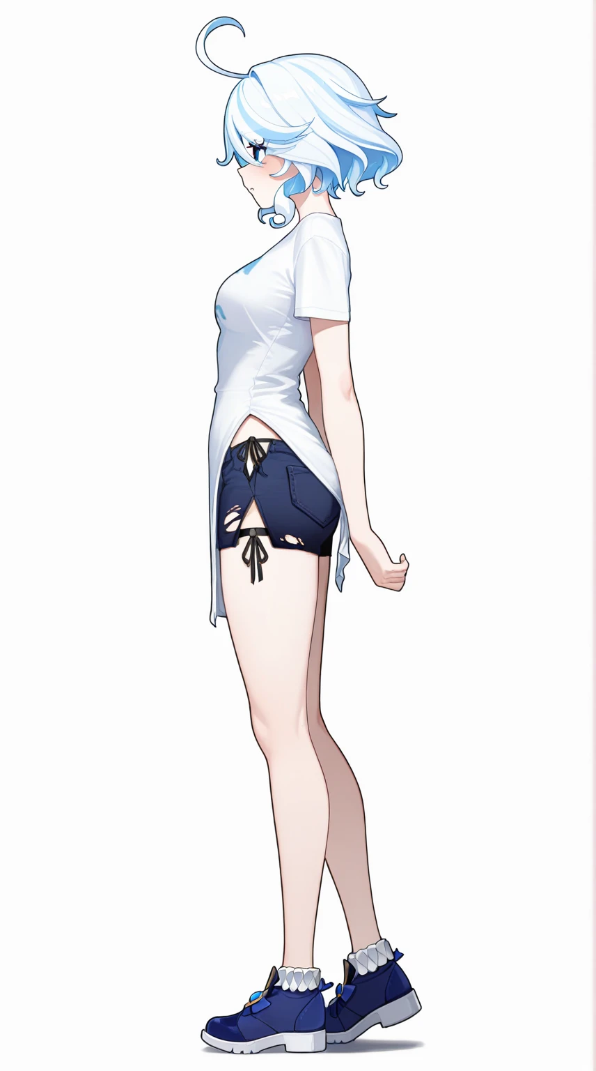 ((​masterpiece, top-quality)) 1girl in, ((full body Esbian, standing picture)) cute young woman, Colored hair, white shirt, short pants, black garter belt (white background)