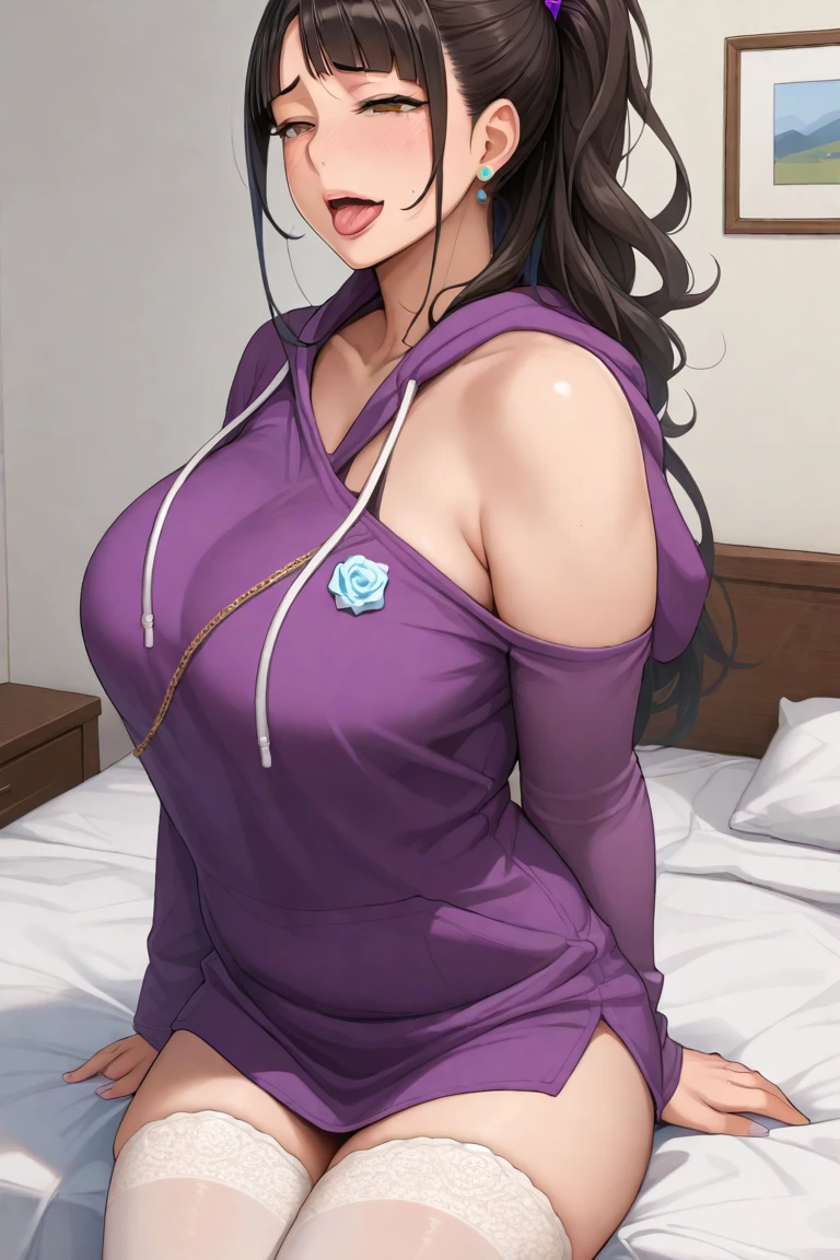 A cartoon illustration of a woman in a pink dress posing, Attractive anime girl,(((Large Breasts、Breast sagging、Low-cut,Cleavage ,Wide hips,)))((Long legs)),Hourglass figure)), Misaki Juri, high_detailed!!, Loose purple robe, OPPEIN, Ecchi anime style, Beautiful charming anime woman, beautiful alluring anime teen girl, ace lawyer maya fey, Realistic anime 3D style, Katsuragi Misato, Visual novel cg