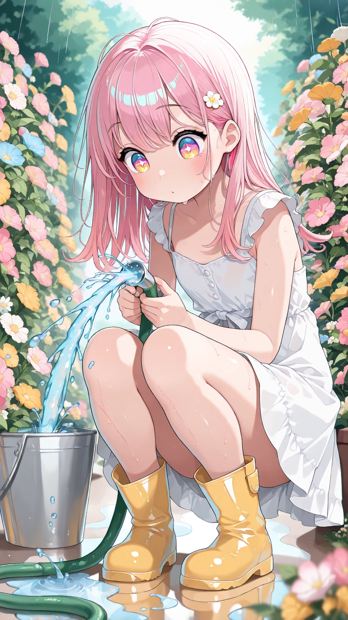 Anime character Anya Forger is standing in a glass jar and in the glass jar there is grass.