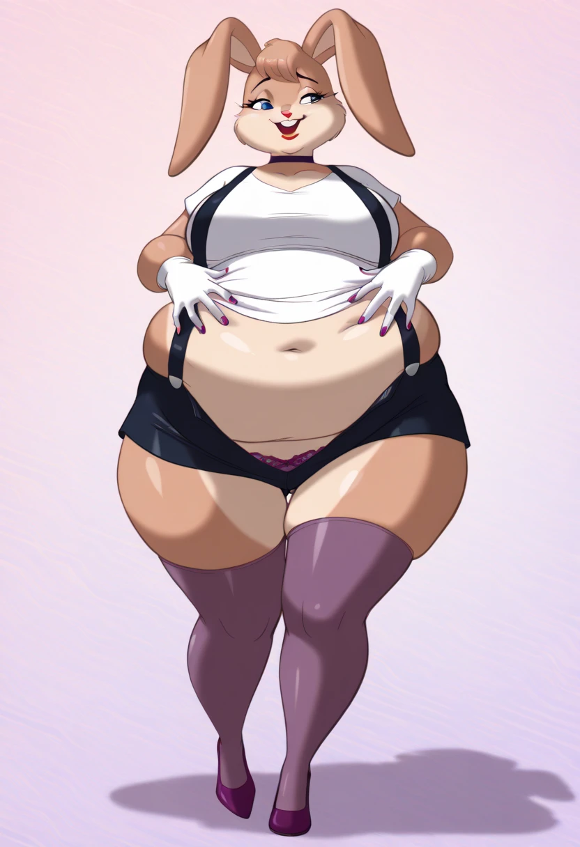(masterpiece, best quality:1.3), LemonadePikachu, 1girl, solo, looking at viewer, mature female, blushing, wide hips, large breasts, simple background, thick thighs, playboy bunny, white hair, ruby red eyes, surprised, from below, <lora:LemonadePikachu Style Lora:.9>
