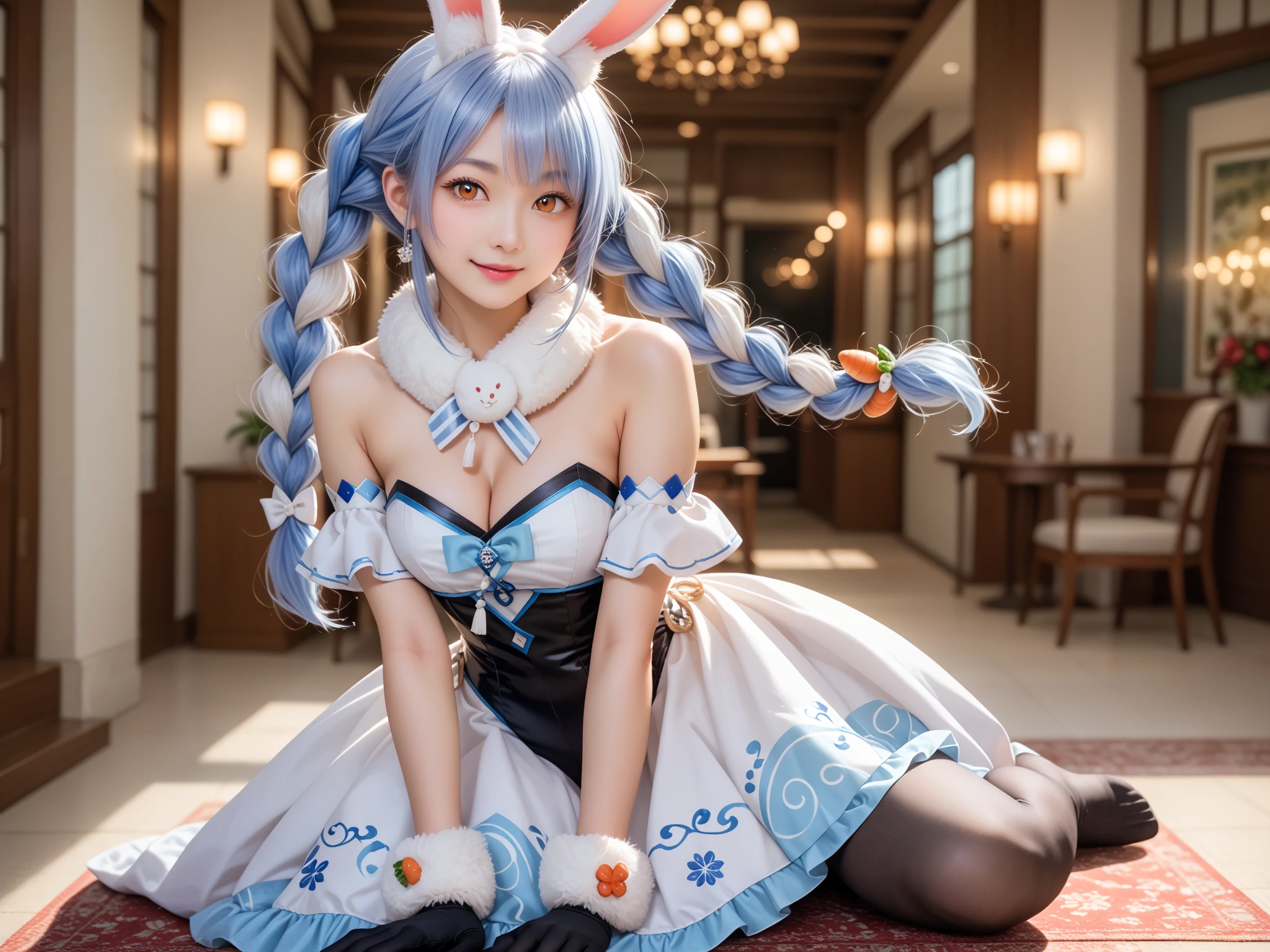 Arad woman in blue bunny suit poses for a photo, Anime girl cosplay, Anime cosplay, ultrarealistic sweet bunny girl, Bunny Girl, cosplay, azur lane style, Anime figure; Full-body art, dark blue leotard costume, seductive anime girls, Costume with blue accents, leather bunny costume bodysuit, professional cosplay, Anime figure