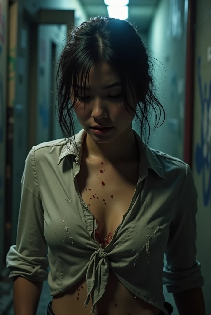 (best quality,4k,8k,highres,masterpiece:1.2), ultra-detailed, (realistic,photorealistic,photo-realistic:1.37), studio lighting,physically-based rendering,vivid colors, (scream:1.5), (hair fluttering in the wind, skirts swirling), (survival horror:1.5),
