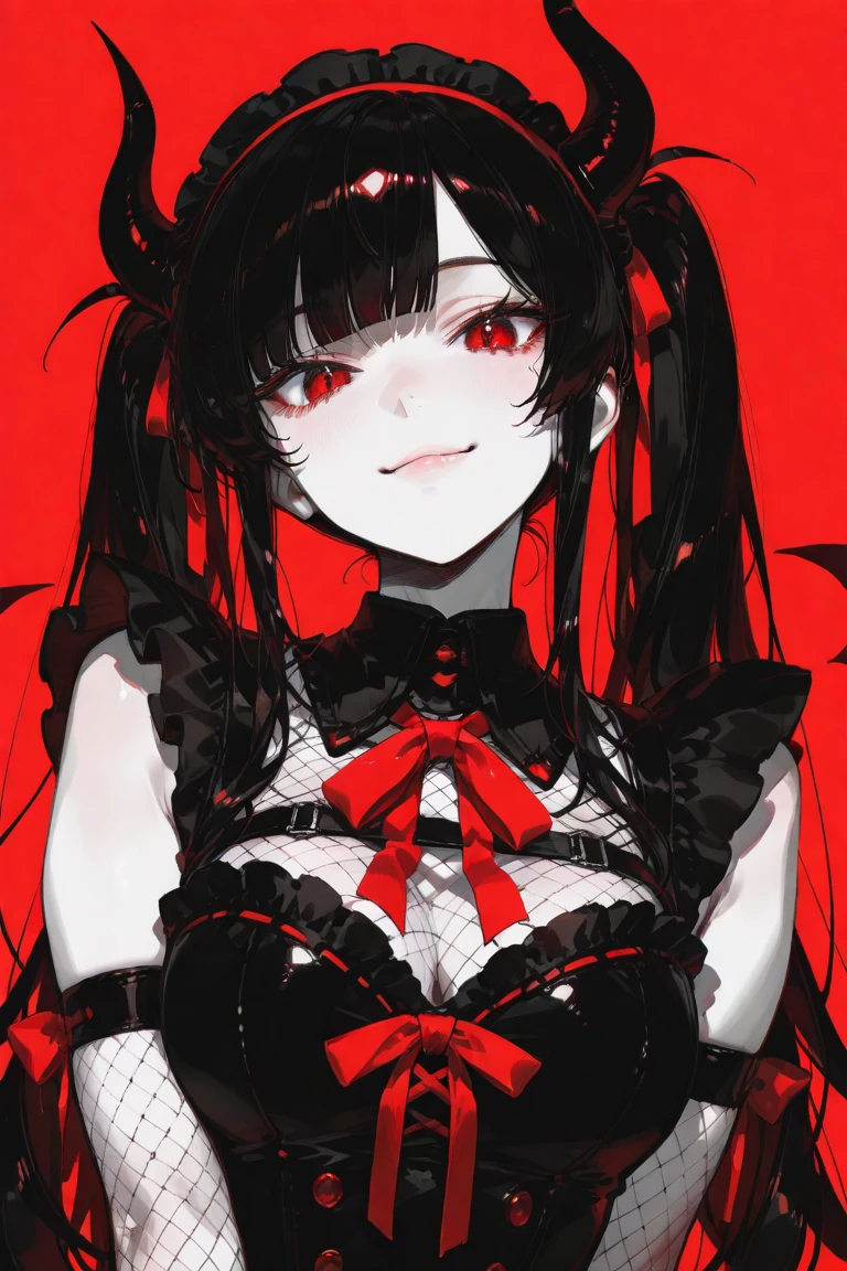 Anime girl with blood in her eyes and a bow tie, gapmoe Yandere, gapmoe Yandere grimdark, With eyes that glow red, Yandere, Red eyes glow, My eyes are completely red, Devil Anime Girl, portrait gapmoe Yandere grimdark, My eyes are completely red no pupils, With red eyes, Bloody Eyes, Yandere intricate,