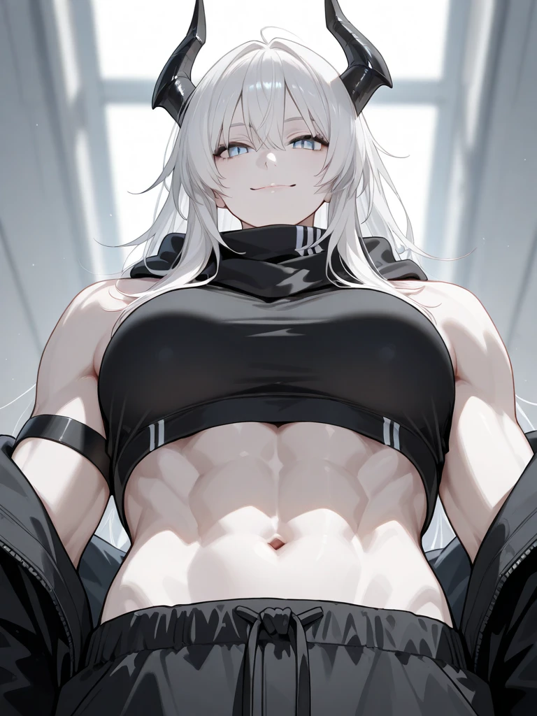 1boy, wolf ears, wolf tail, short fluffy white hair, sharp blue eyes, slim waist, ultra masterpiece, shirtless, sweatpants, living room setting, big thighs, seductive, blush, wide hips,