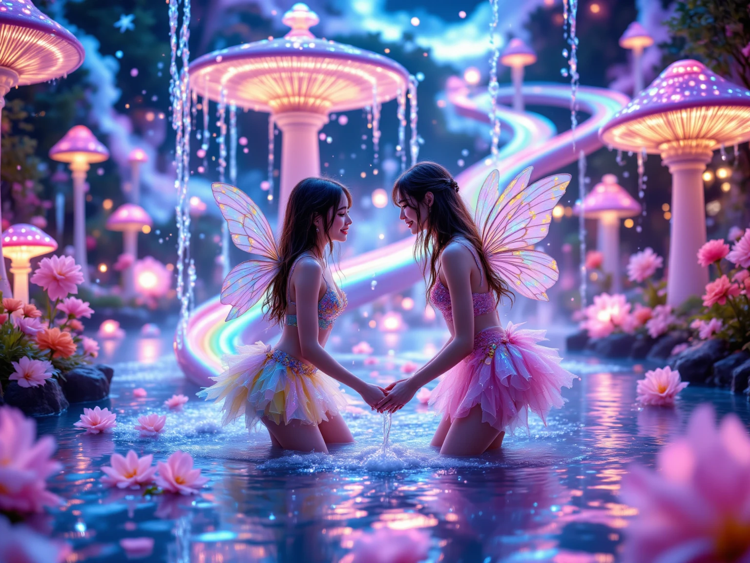 a cute korean large-eyed girl,
slender and small face,
very glossy skin,
slight smile,
bangs twin tail,
bottom view,
Perfect Anatomy,
fairytale manga style,
croquis,
creepy atmosphere rough texture,
blight shades,
vintage watercolor,
rotten paint,
octane rendering,
3D rendering,
nightmarish visuals,
dragon,
volumetric lighting,
night time,
dragon scales,
surrealistic and fantastic dreamy landscapes,
provocative pose,
dynamic pose,
beautiful legs,
sfumato,
surrealism,
cinematic,
masterpiece,
combines fantasy and reality,
fairytale elements,
smooth,
Strong and contrasting colors,
vivid colors,
rich colors,
combination of various colors and shades,
highly details,
best Quality,
Tyndall effect,
good composition,
free composition,
spatial effects,
lively and deep art,
warm soft light,
three-dimensional lighting,
volume lighting,
back lighting hair,
Film light,
dynamic lighting